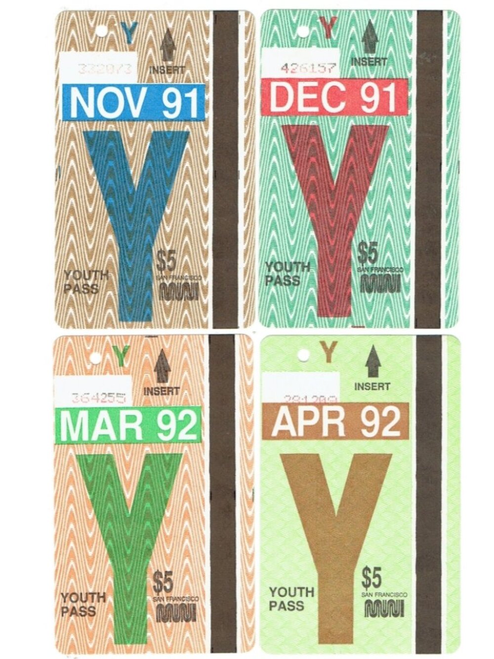 4 Vtg San Francisco SF MUNI Fast Passes Youth 91 92 Bus Train Ephemera Transport